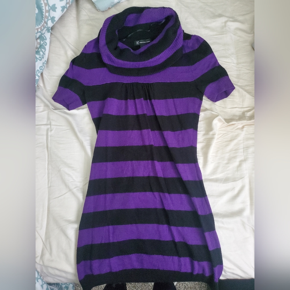 INC Purple/black striped sweater tunic, size Small